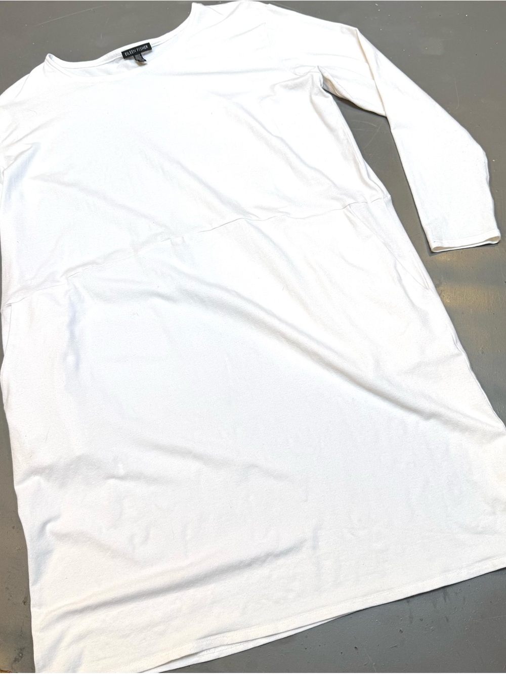 Eileen Fisher White Long-Sleeve Shift Dress